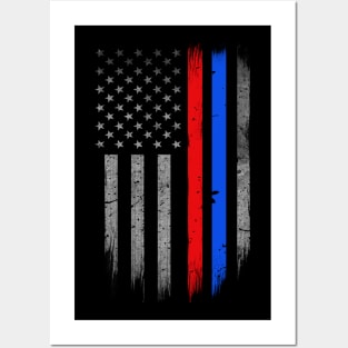 Thin Red Blue Line American Flag - Firefighter - Police Officer Posters and Art